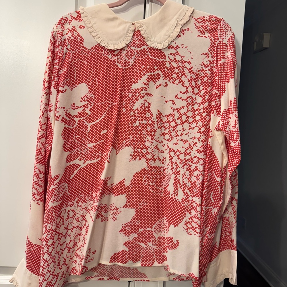 ASOS Red and Cream Blouse with Peter Pan Collar